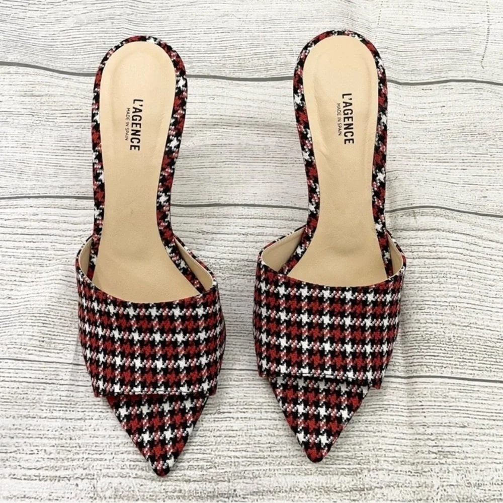 L'AGENCE Red and Black Houndstooth Heels